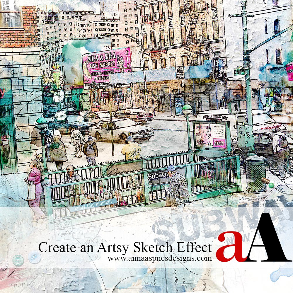 Artsy Digital Scrapbook Photo Sketch Effect